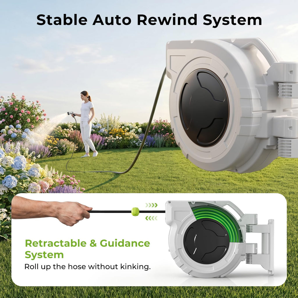 1/2 Inch x 100ft Wall Mounted Retractable Garden Hose Reel I419