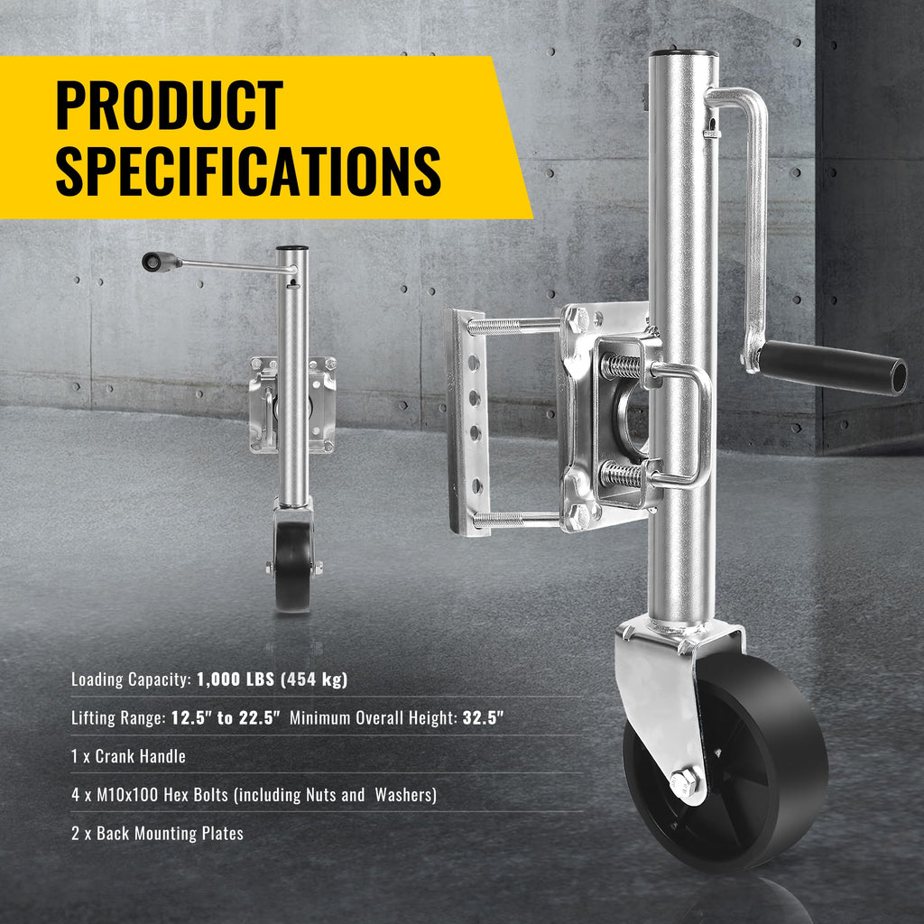 10" 1,000 lb Capacity Trailer Jack with Wheel P5914