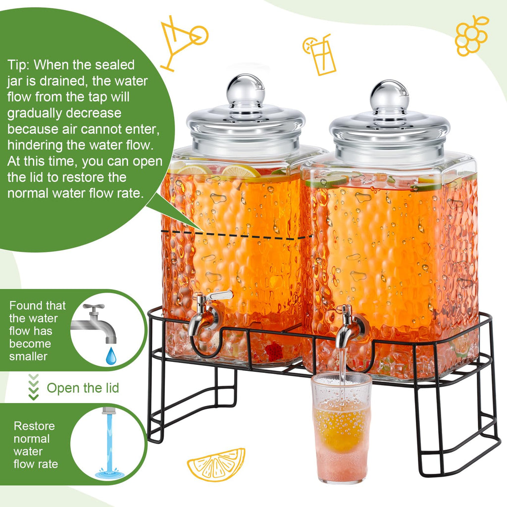 4.6 Gallon Glass Beverage Dispenser with Stand Stainless Steel Spigot 2 Pack E239205