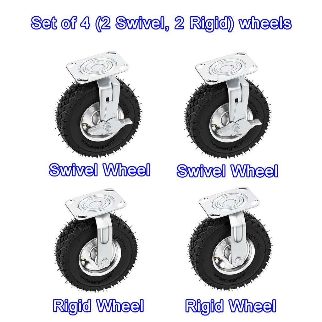 8 Inch Heavy Duty Pneumatic Caster Wheels with Brake, 1000 lbs Capacity, Set of 4 Q773320