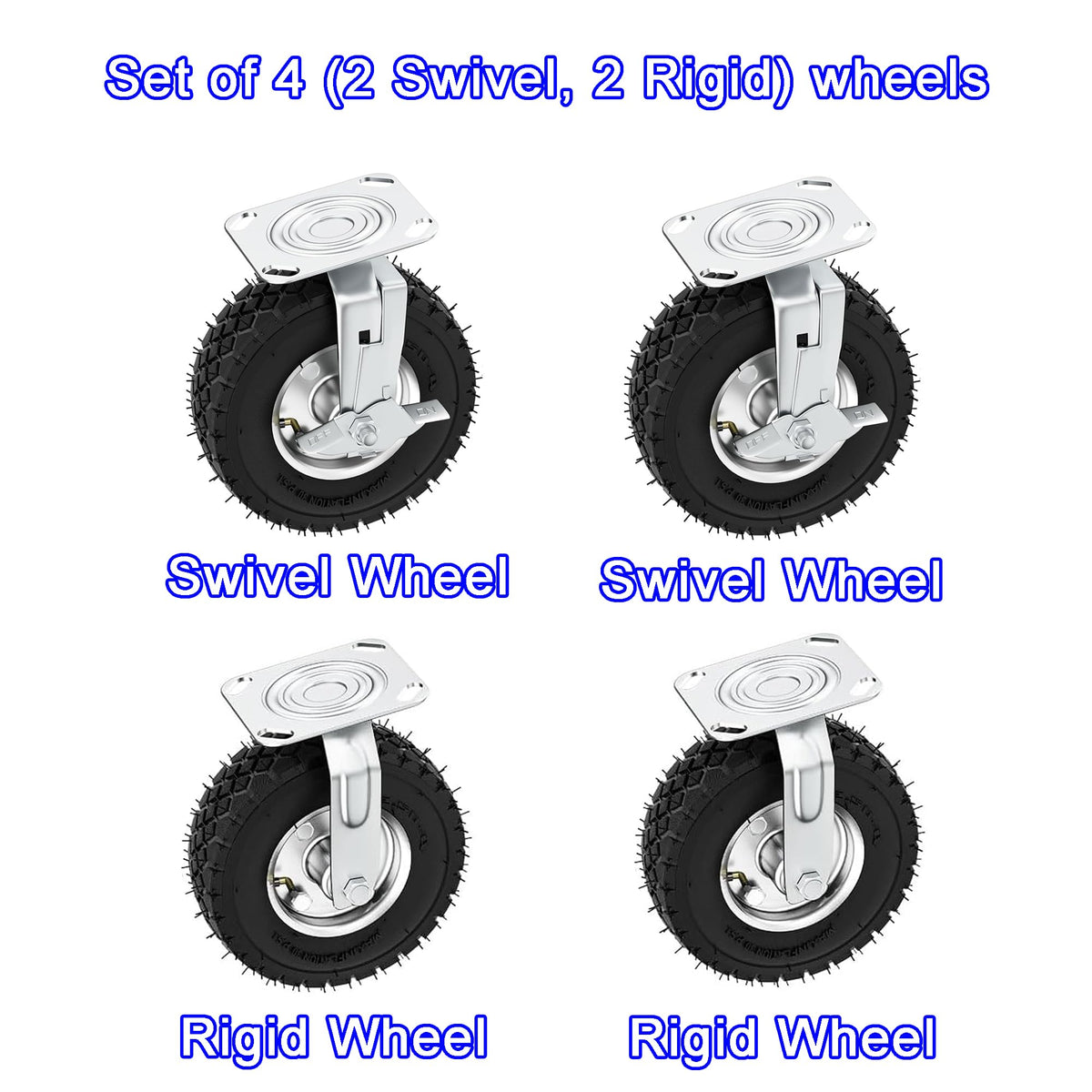 8 Inch Heavy Duty Pneumatic Caster Wheels with Brake, 1000 lbs Capacity, Set of 4 Q773320