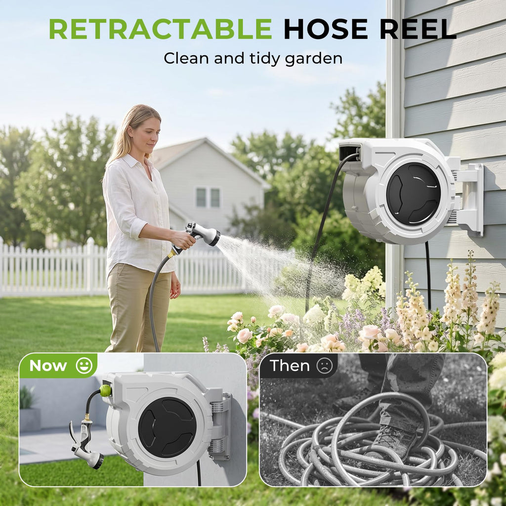 1/2 Inch x 100ft Wall Mounted Retractable Garden Hose Reel I419