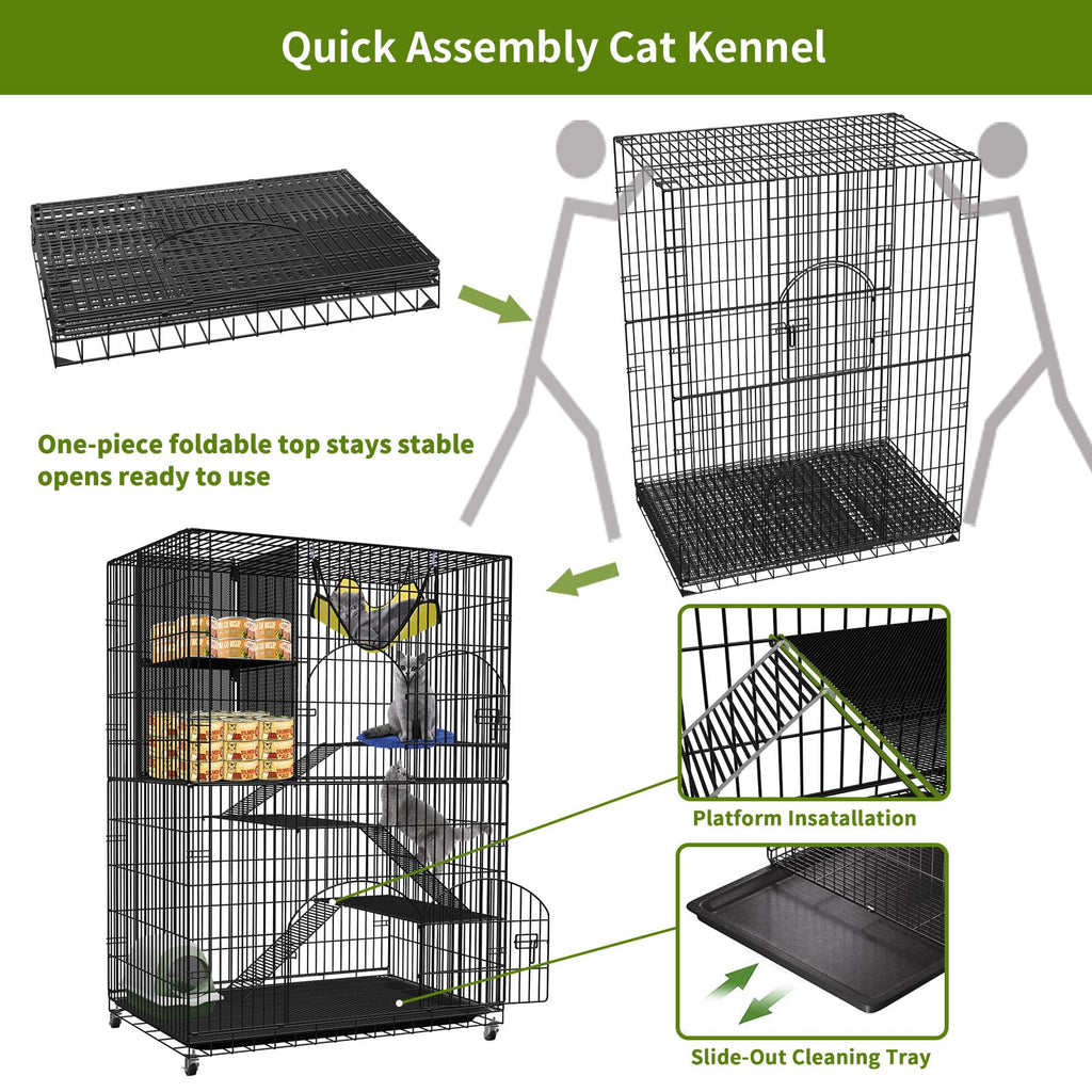 4-Tier Metal Cat Cage with Storage Cube H7919