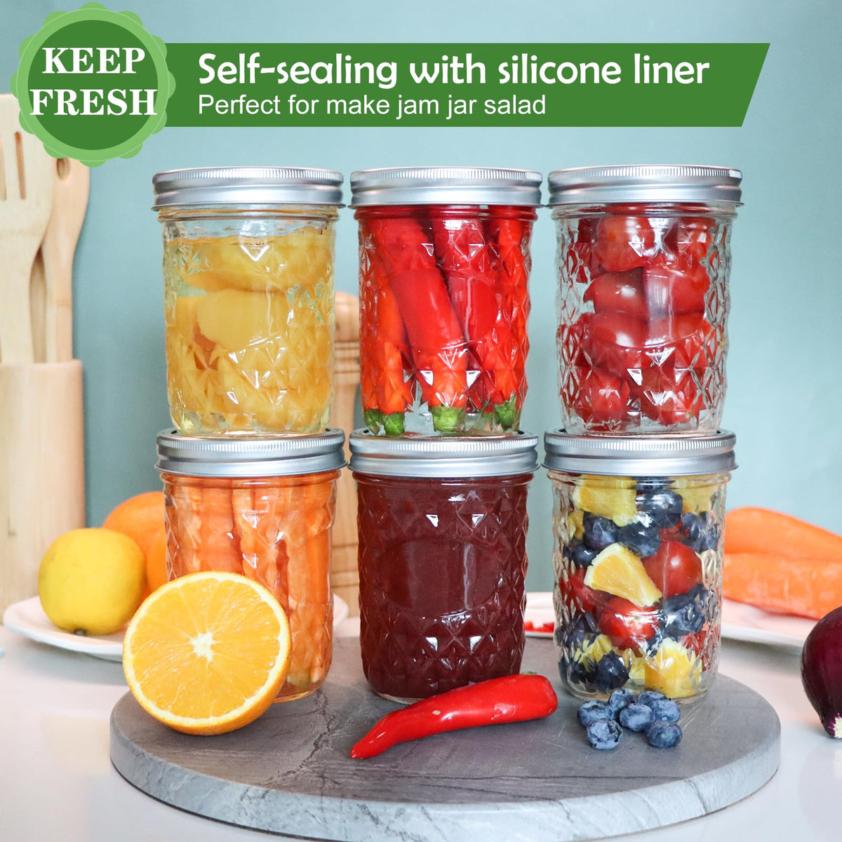 16oz Wide Mouth Mason Jars with Lids 6 Pack R28064