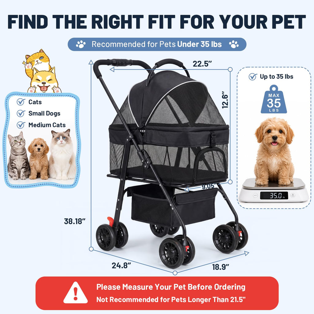 Foldable Pet Stroller with Detachable Carrier U901943