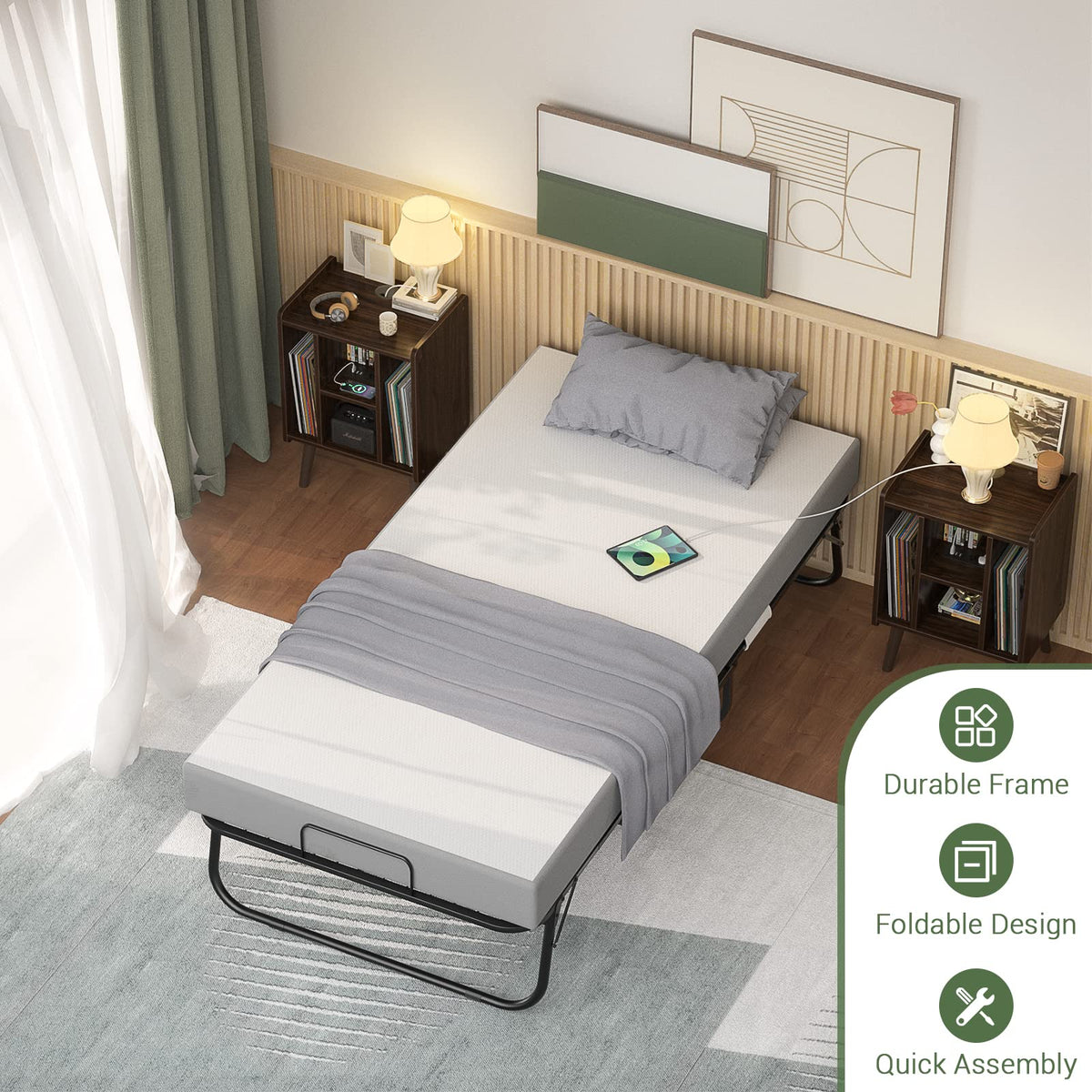 75" x 31" Folding Bed with Memory Foam Mattress C3048