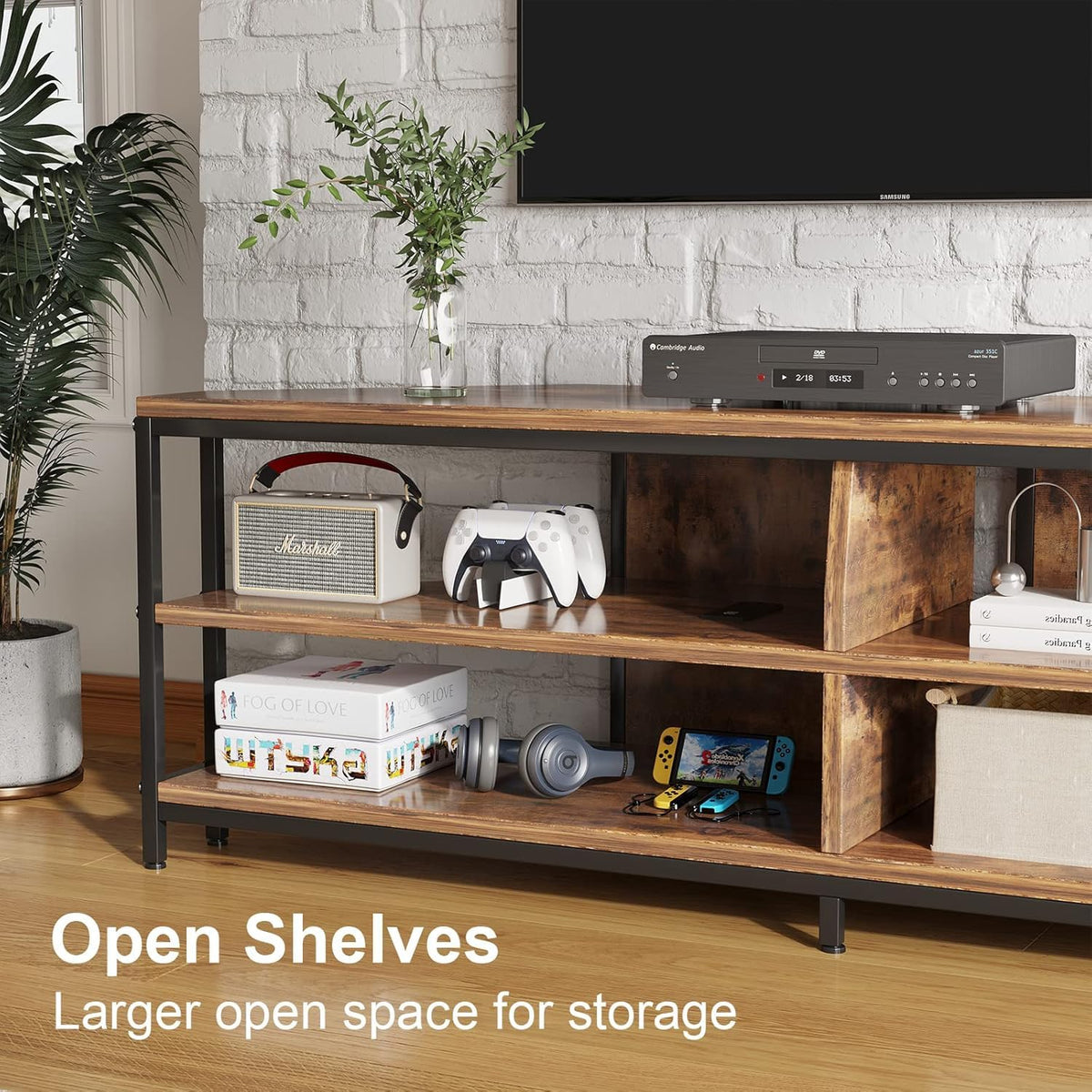Corner TV Stand with Power Outlet, 55 Inch Rustic Brown A35412