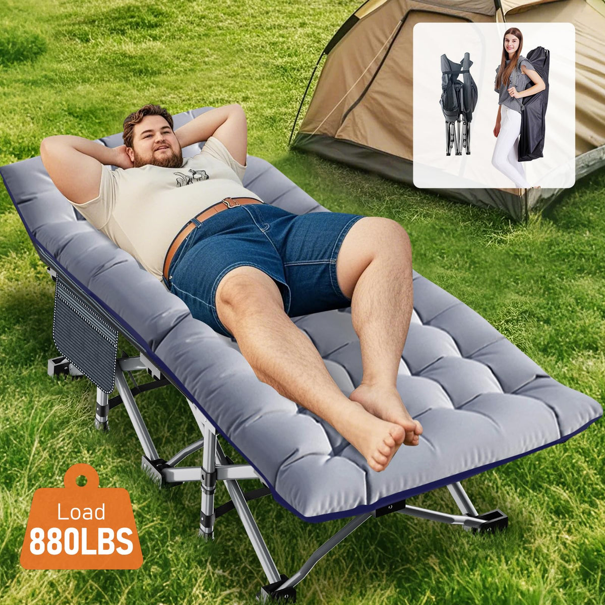 Folding Camping Cot with Mat & Carry Bag V91579
