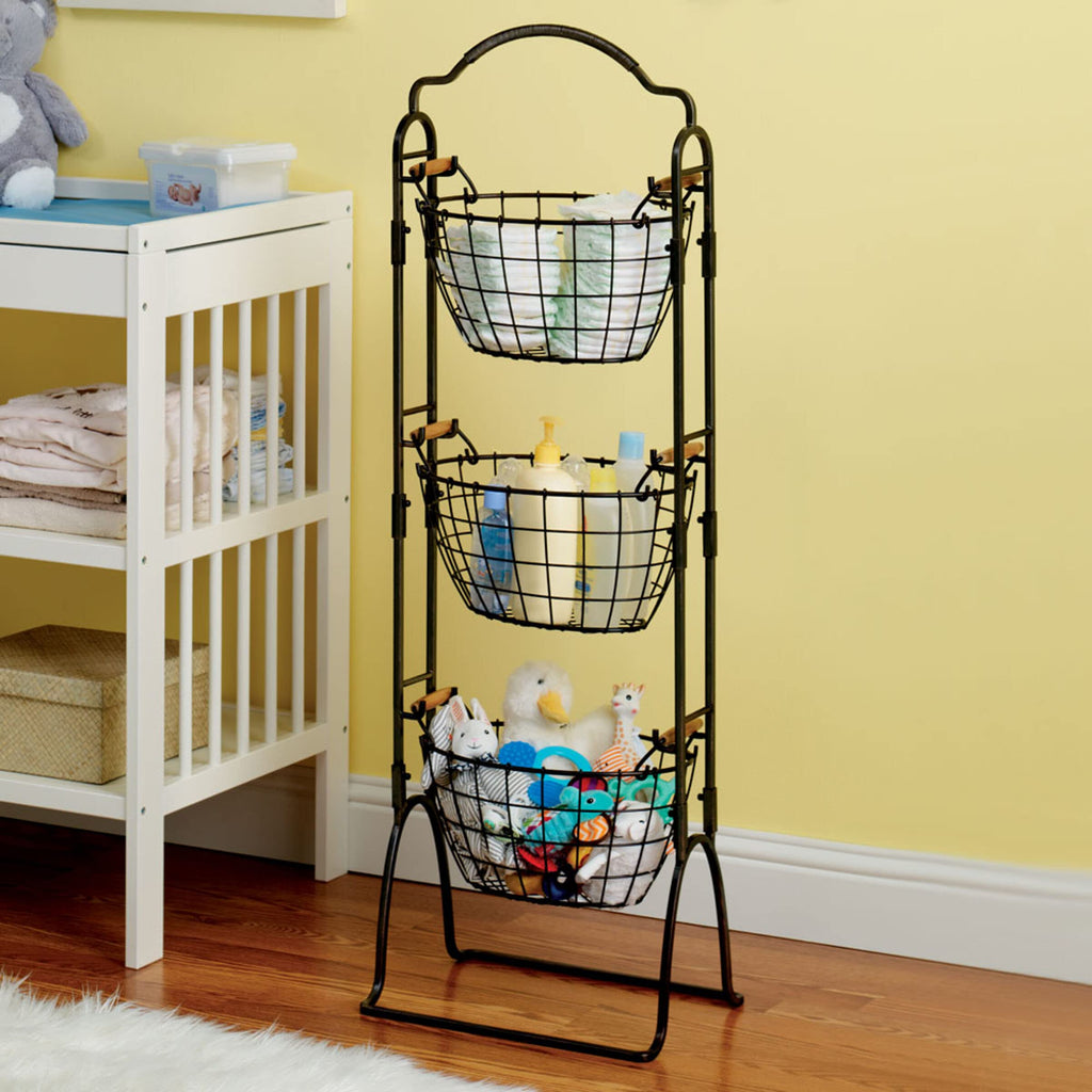 Adjustable 3-Tier Metal Floor Standing Storage Basket M463578