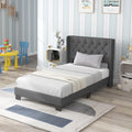 Twin Fabric Upholstered Platform Bed with Wingback Button Tufted Headboard P388