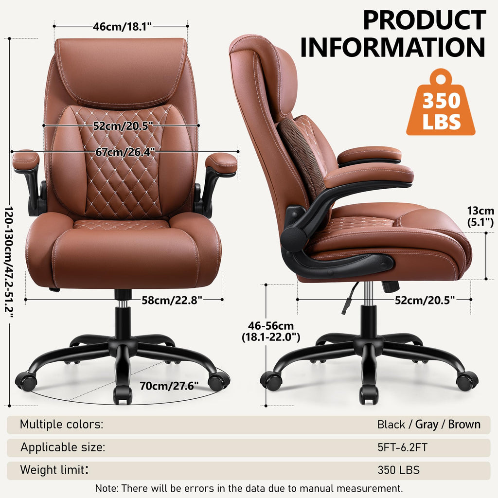 Brown Ergonomic Leather Office Chair with Lumbar Support G155851