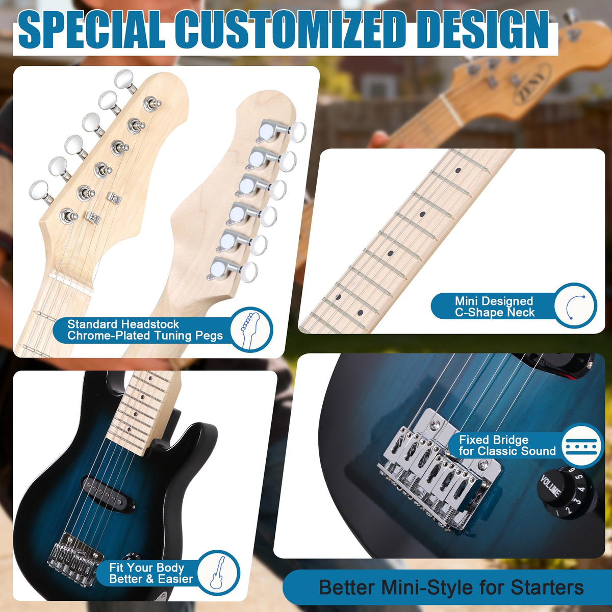 30" Blue Electric Guitar Beginner Kit with Amp and Bag U50053