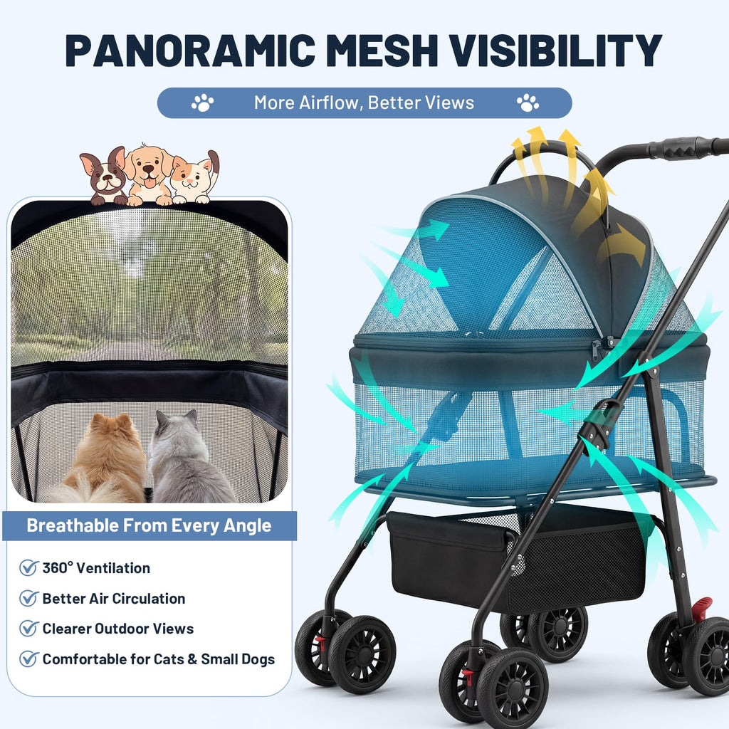 Foldable Pet Stroller with Detachable Carrier U901943