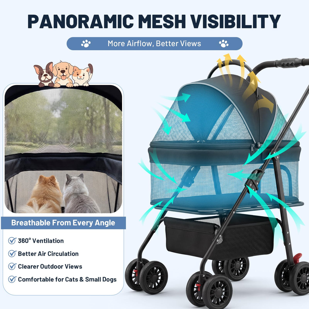 Foldable Pet Stroller with Detachable Carrier U901943
