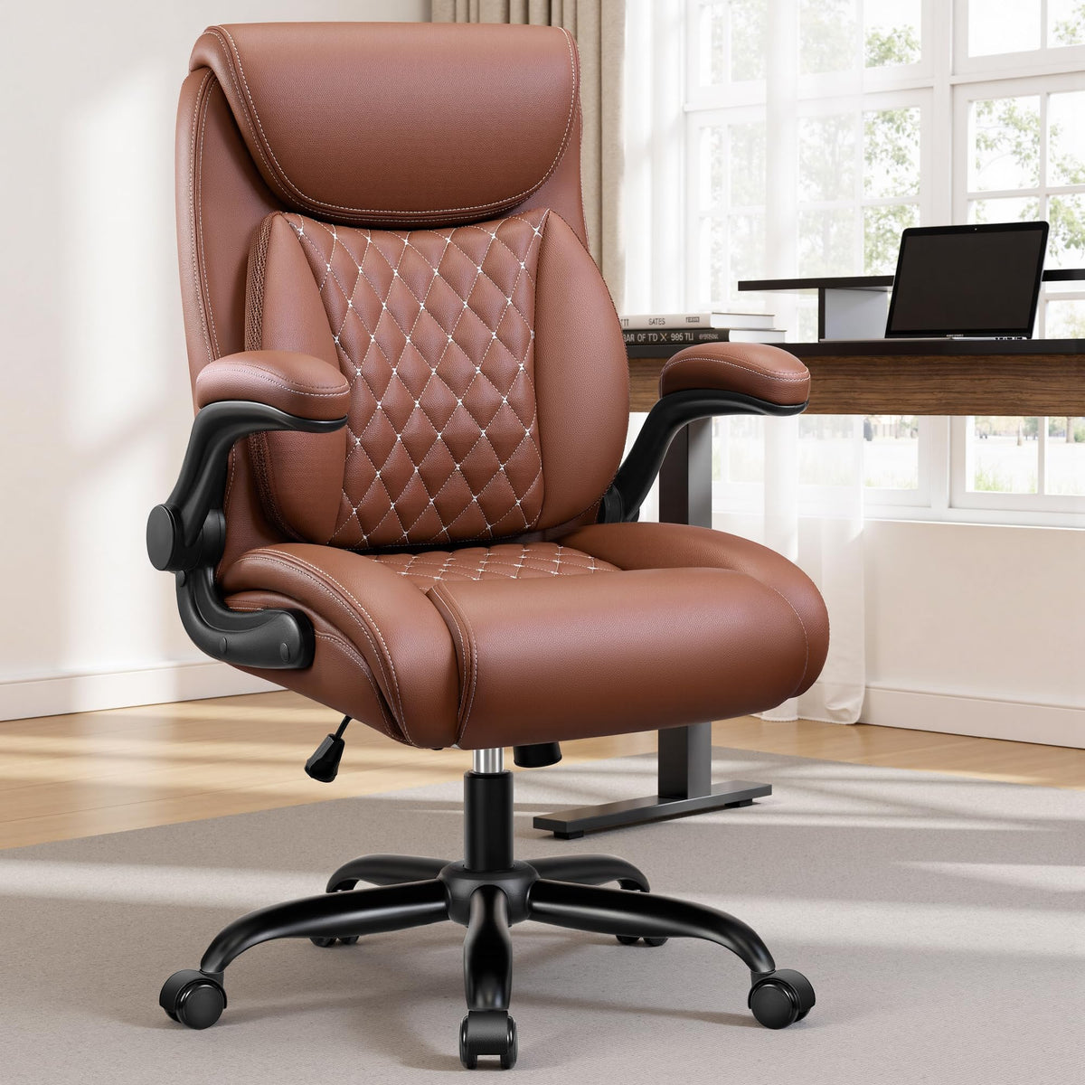 Brown Ergonomic Leather Office Chair with Lumbar Support G155851