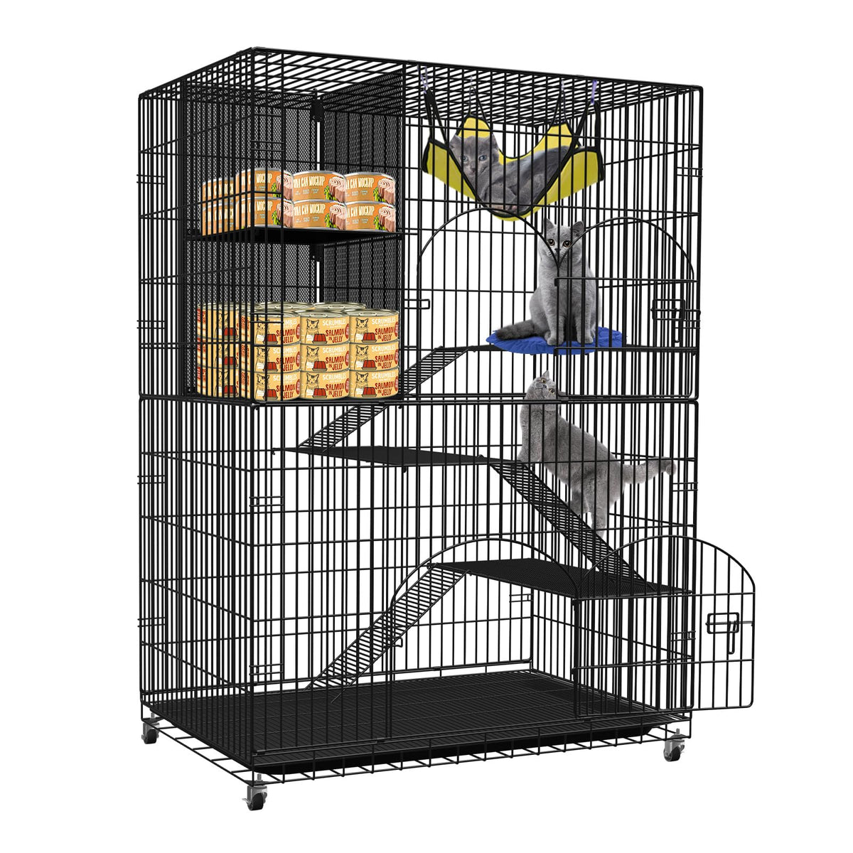 4-Tier Metal Cat Cage with Storage Cube H7919