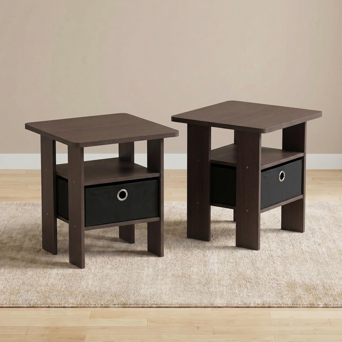 Brown Set of 2 Side Table with Storage Bin Drawer Y217035