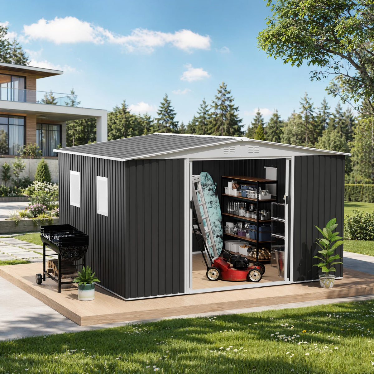 12x10 ft Metal Garden Shed N555