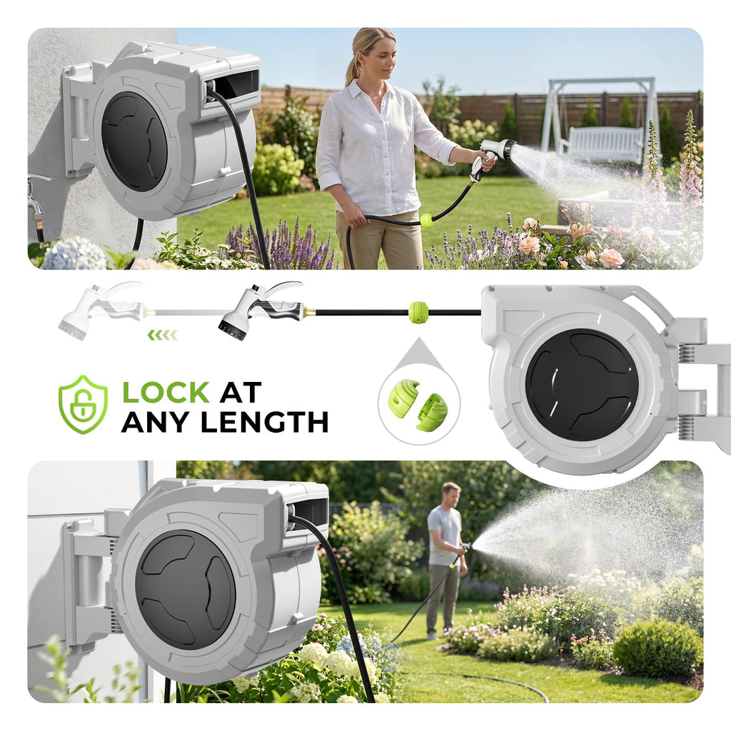 1/2 Inch x 100ft Wall Mounted Retractable Garden Hose Reel I419