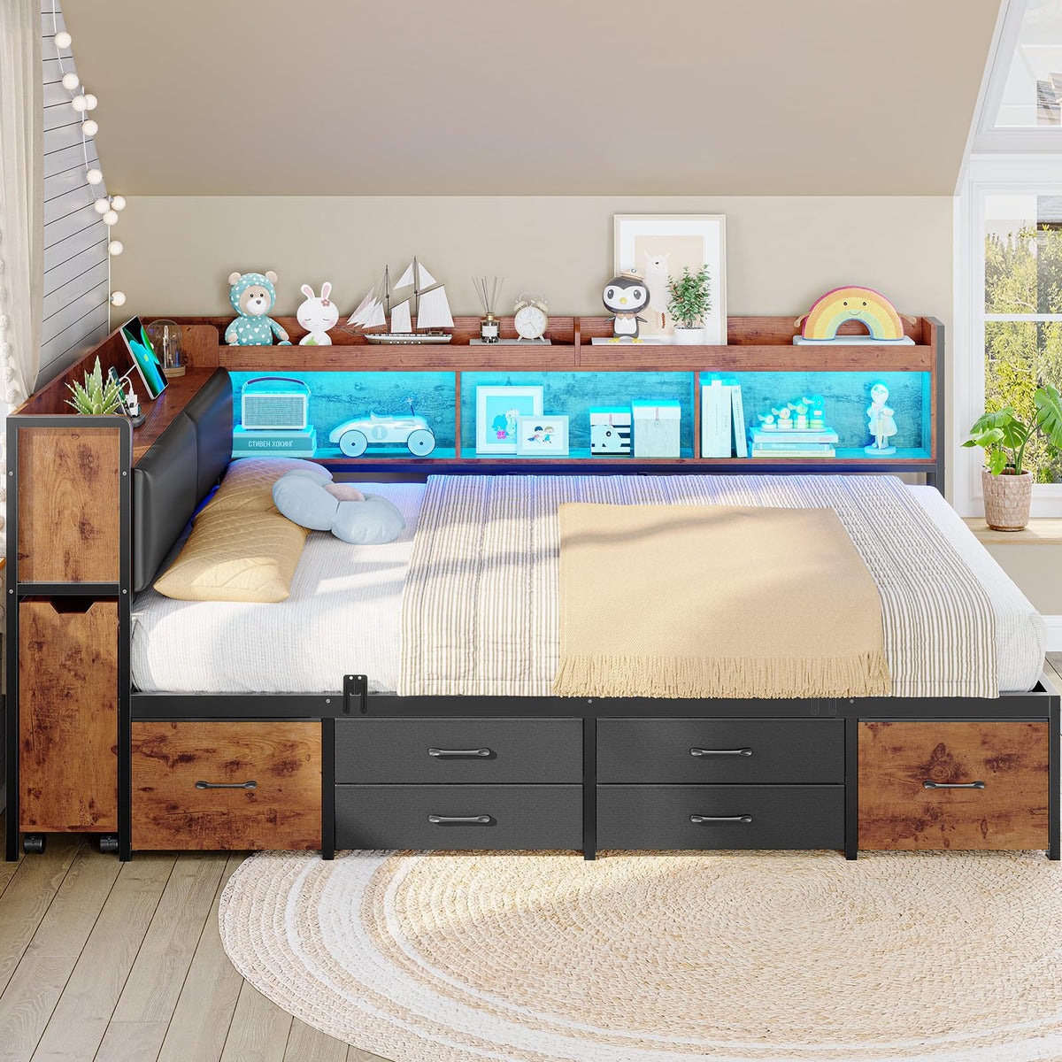 14 Inch Full Size Metal Platform Bed with 6 Drawers N5367