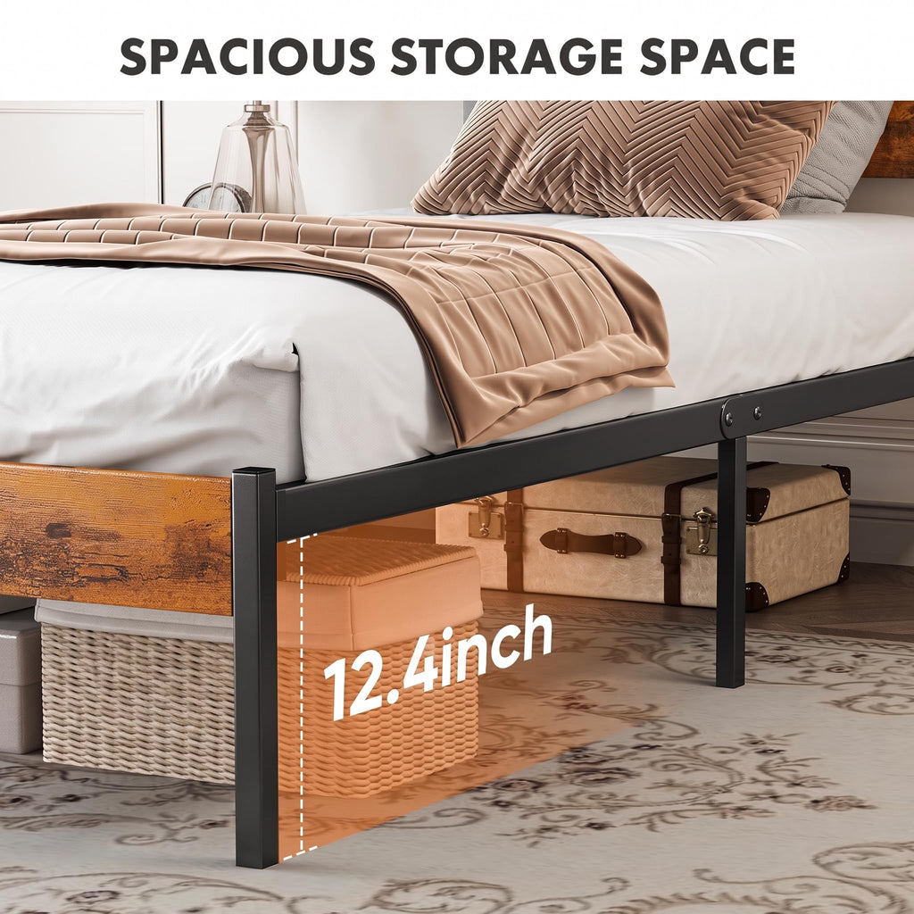 Twin Platform Bed Frame with Wooden Headboard and Footboard K68995