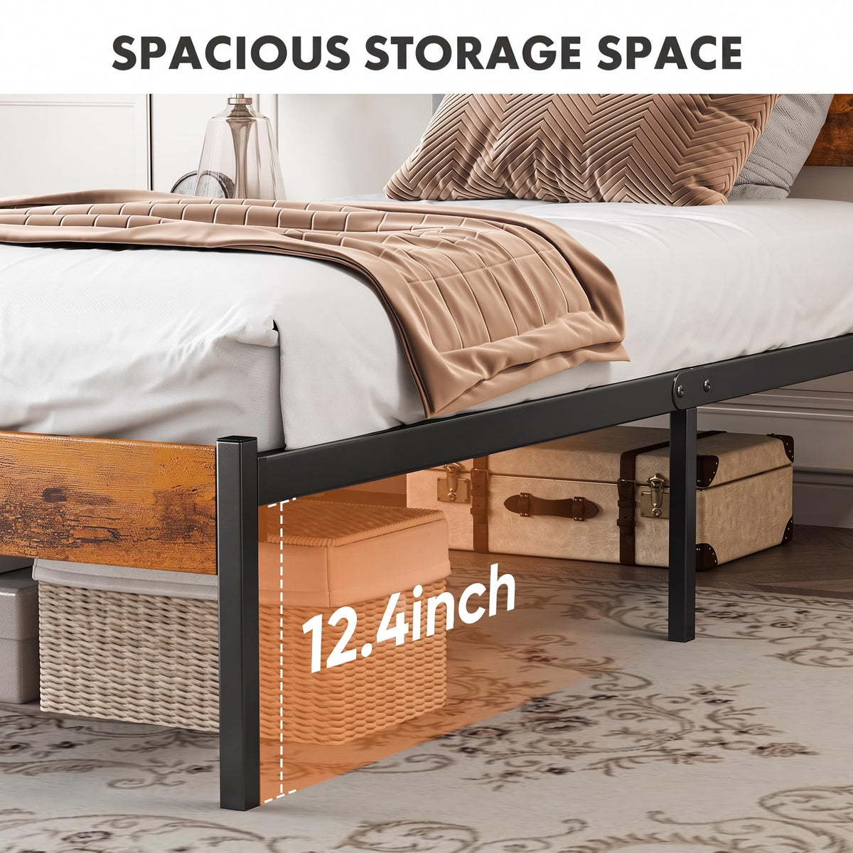 Twin Platform Bed Frame with Wooden Headboard and Footboard K68995