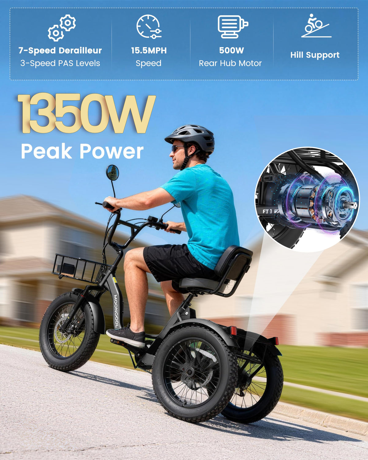 20" Fat Tire 7 Speed Folding Electric Trike K166