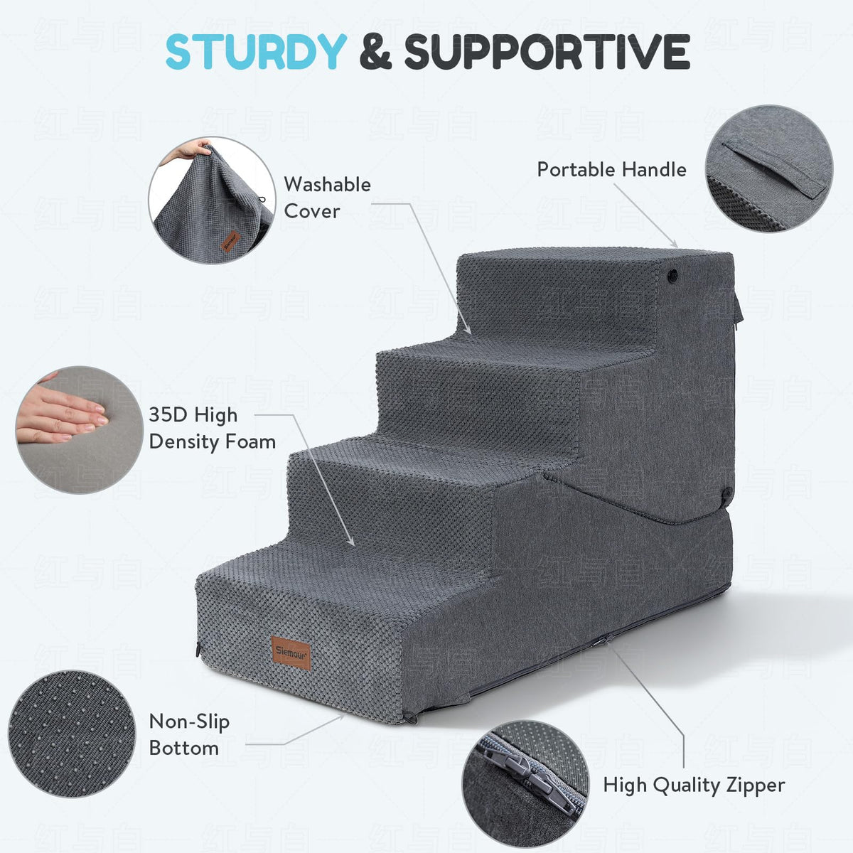 4-Step Dog Stair and Ramp with Non-Slip Bottom Grey L64936