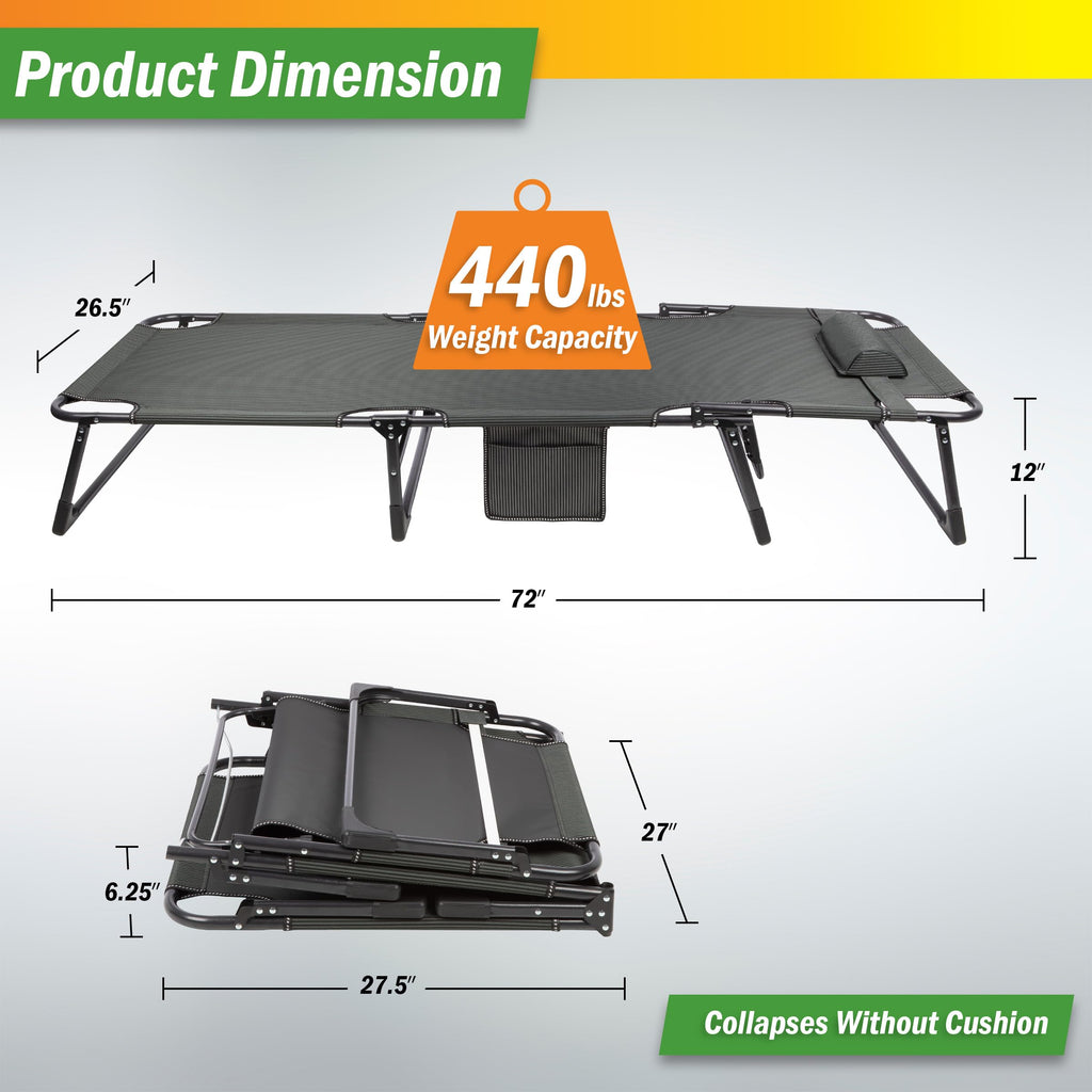 Folding Camping Cot with Mattress, Heavy Duty Foldable Bed with 3 Recline Positions, Gray W328505