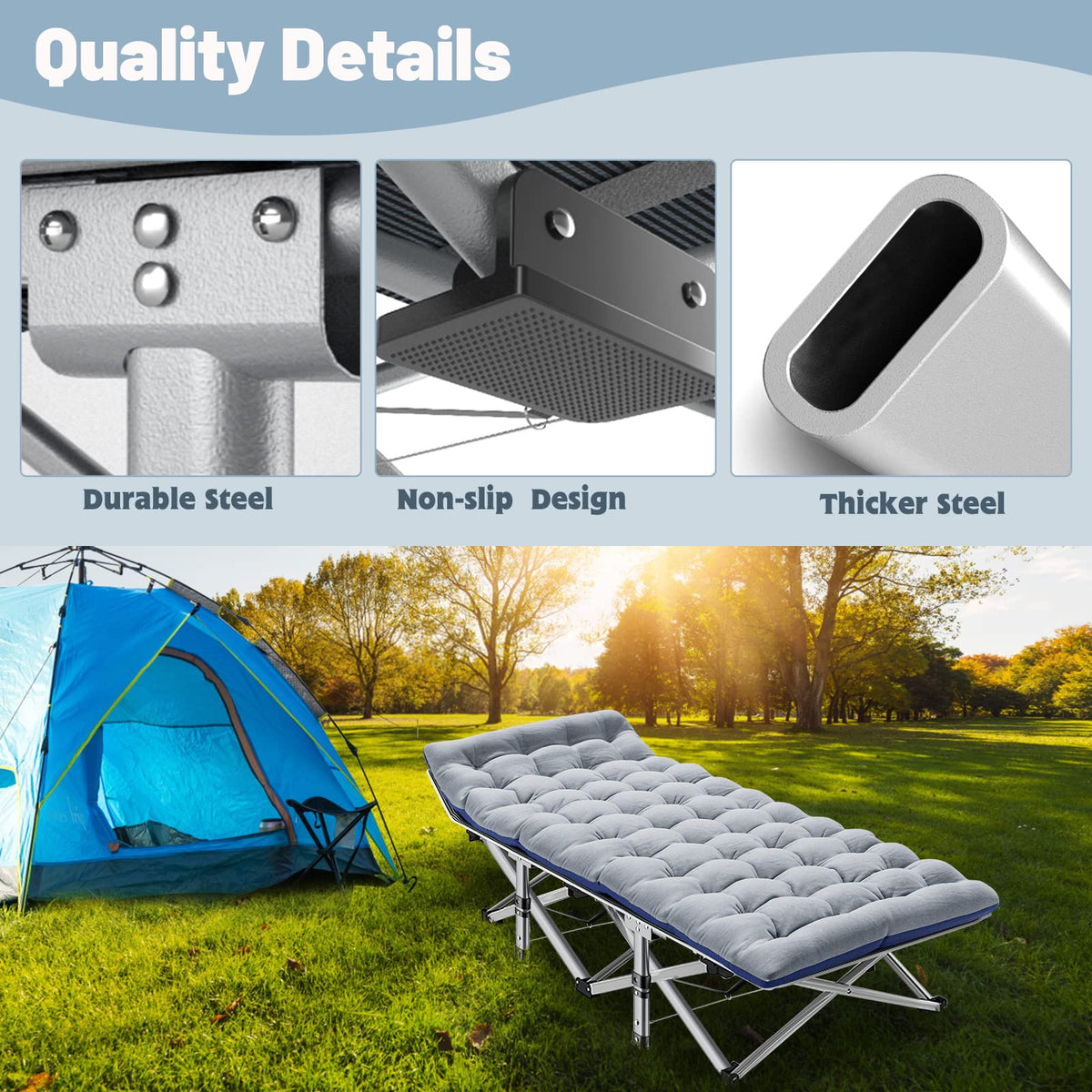 Folding Camping Cot with Mat & Carry Bag V91579