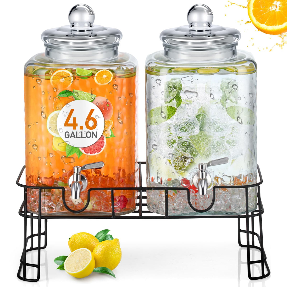 4.6 Gallon Glass Beverage Dispenser with Stand Stainless Steel Spigot 2 Pack E239205