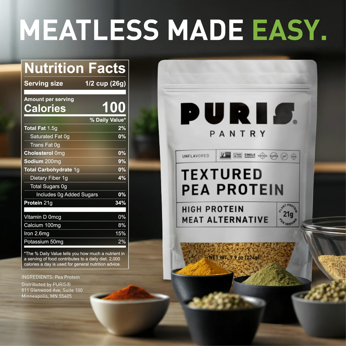 Textured Pea Protein 21g 5 lb Bulk K38987