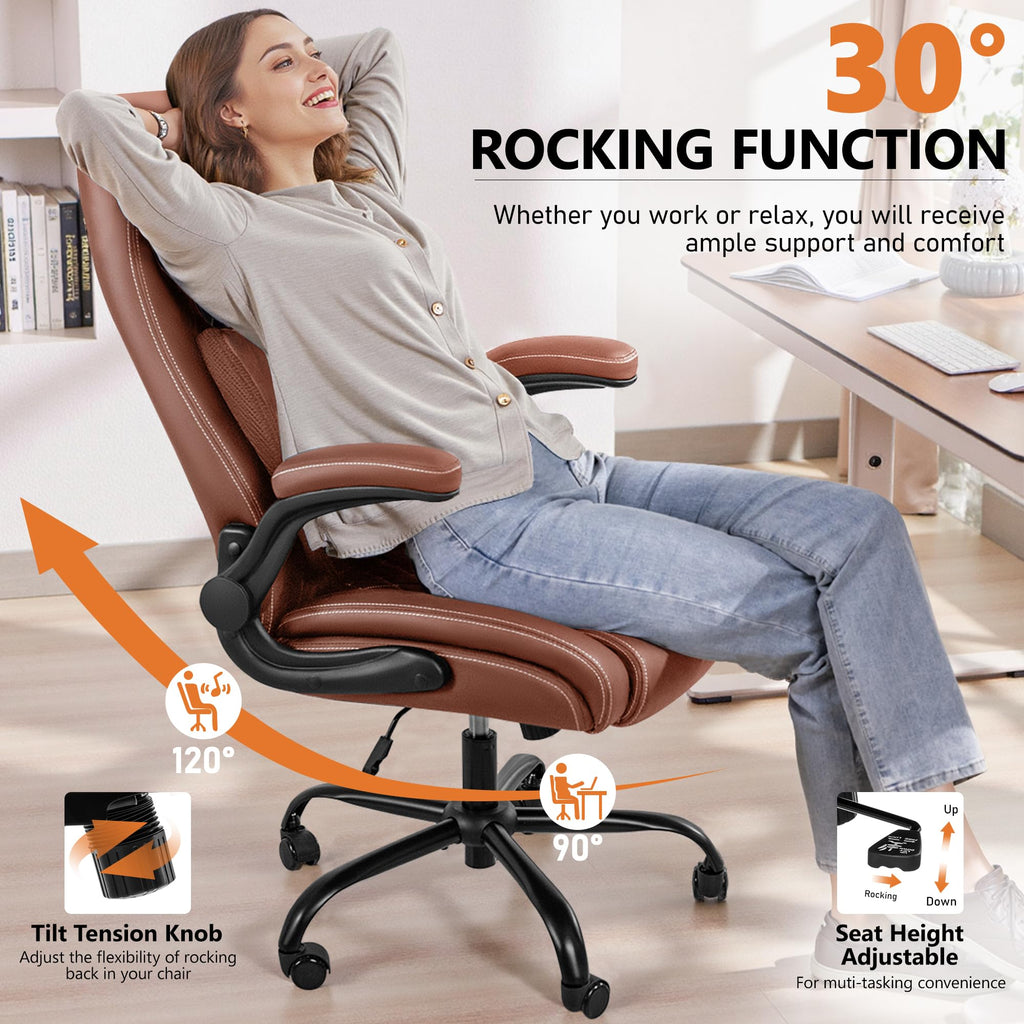 Brown Ergonomic Leather Office Chair with Lumbar Support G155851