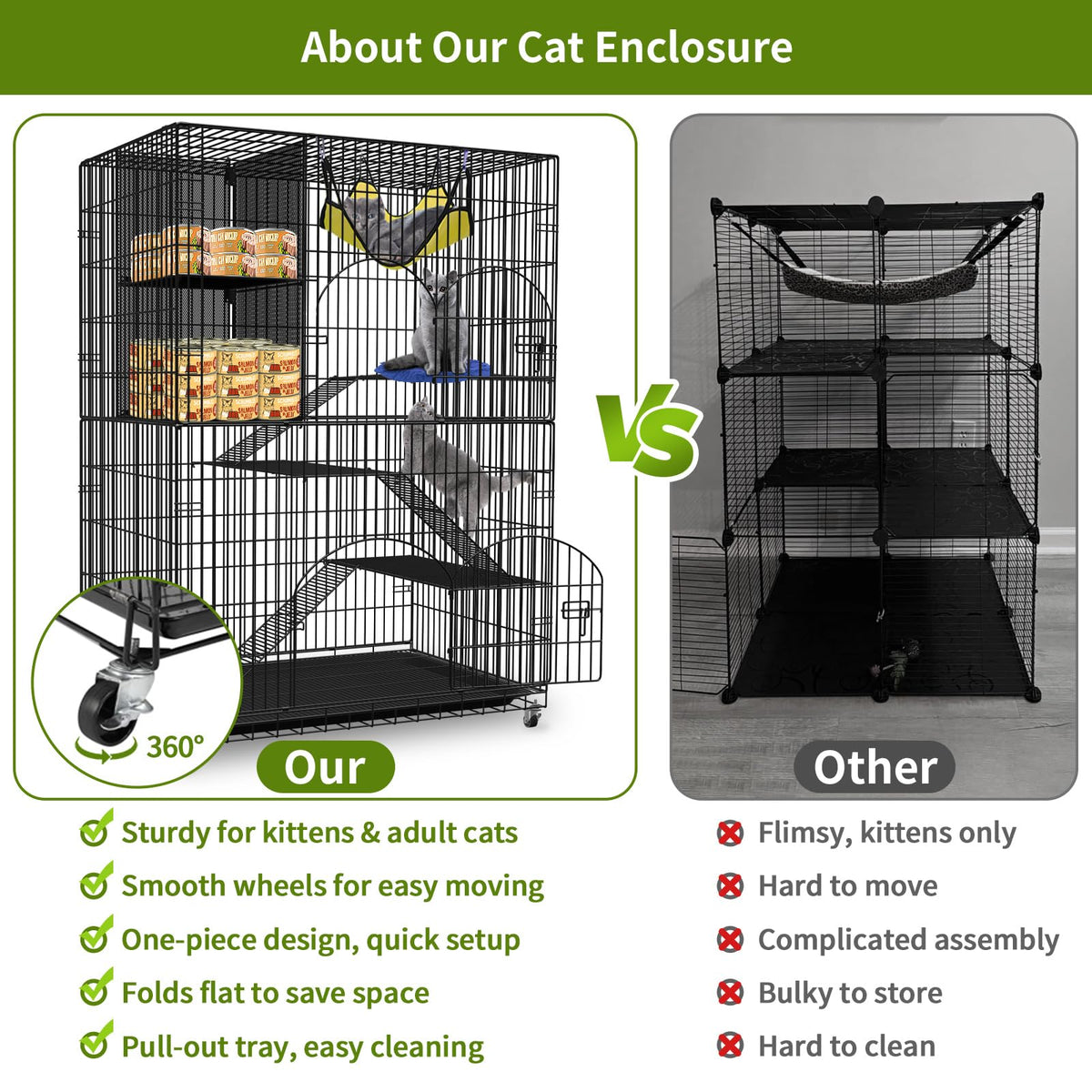 4-Tier Metal Cat Cage with Storage Cube H7919