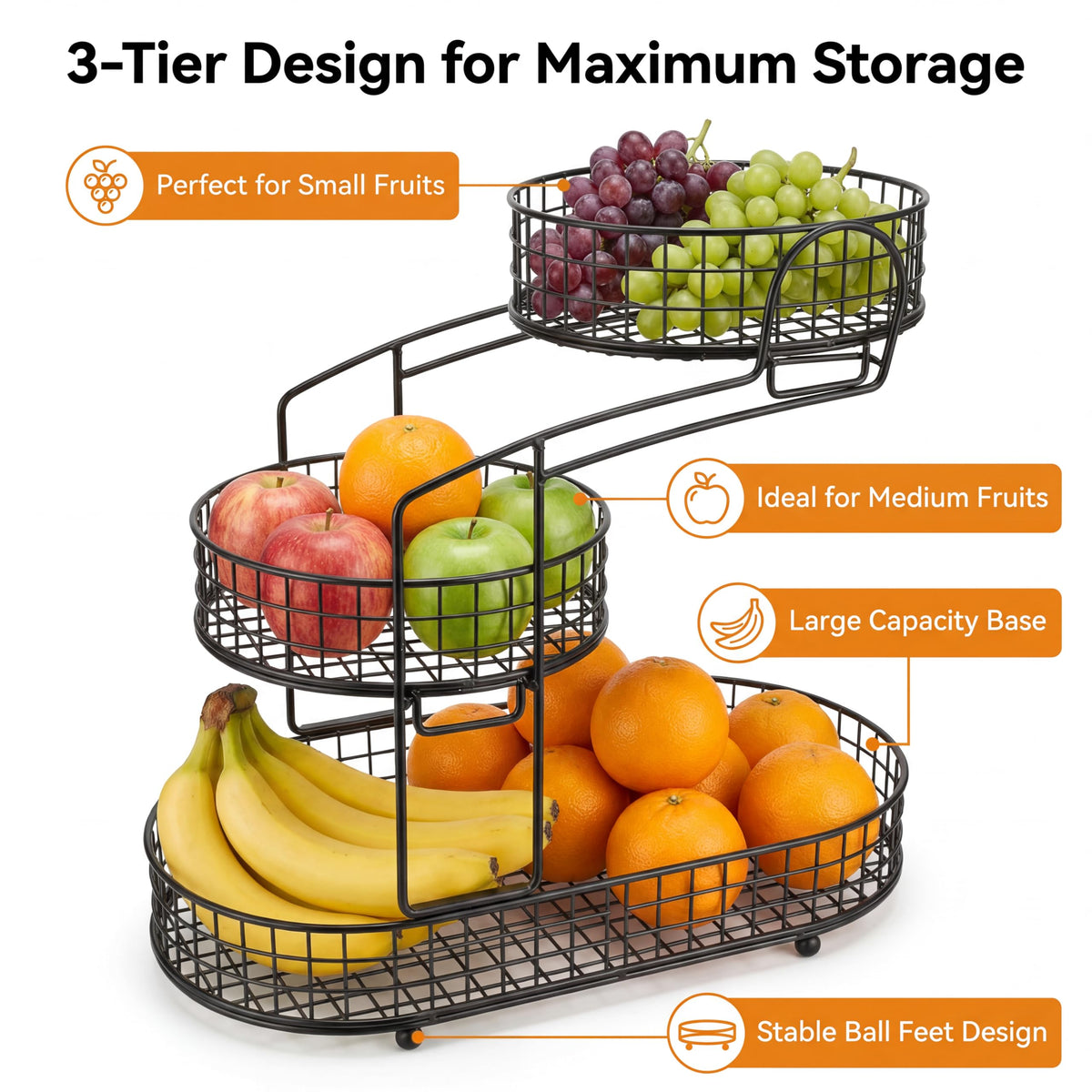 3-Tier Metal Wire Fruit Basket W352564