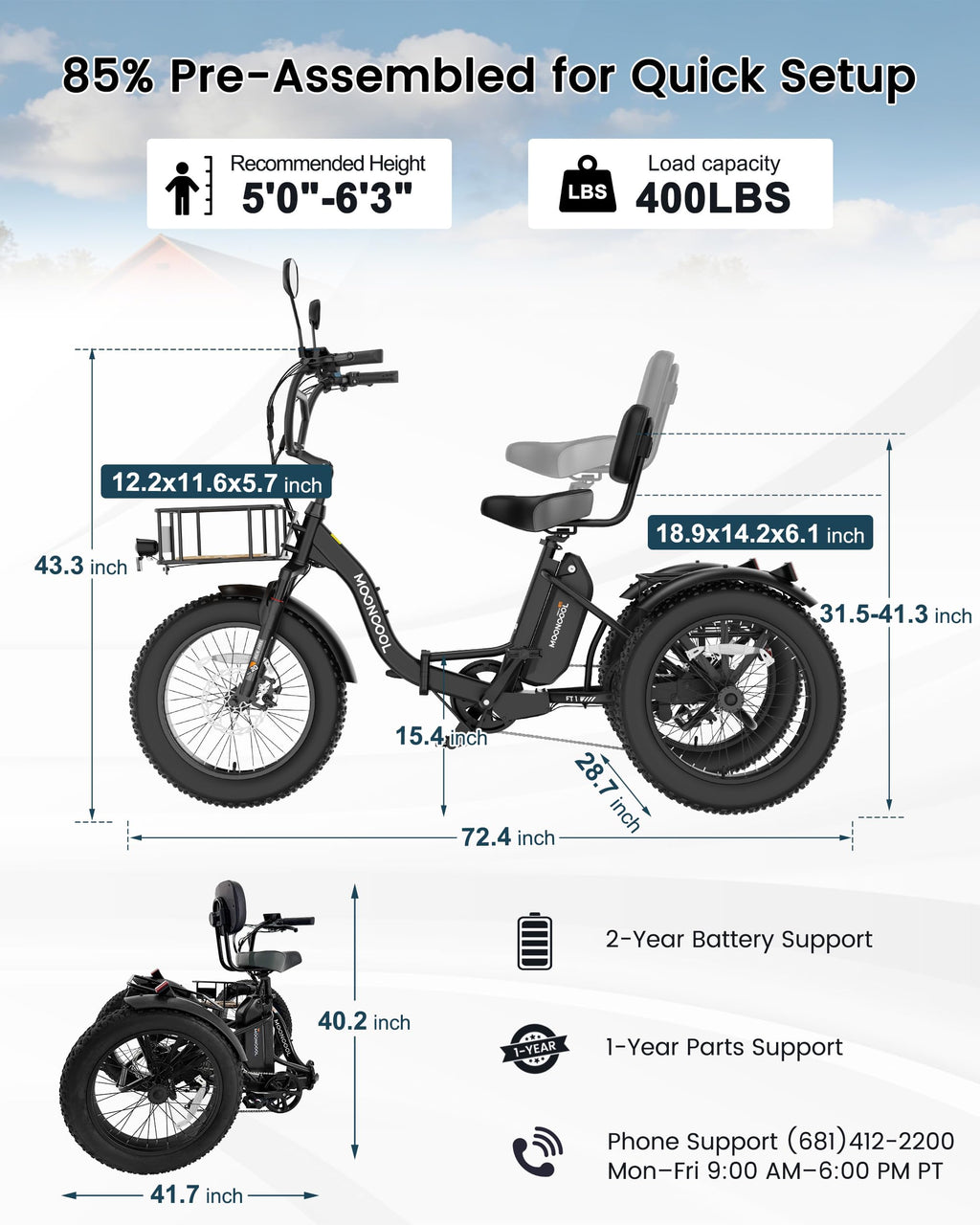 20" Fat Tire 7 Speed Folding Electric Trike K166