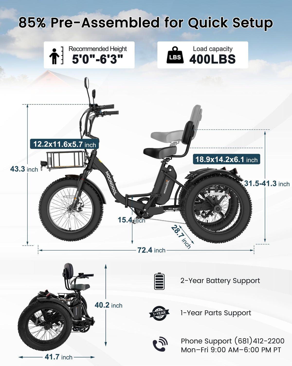 20" Fat Tire 7 Speed Folding Electric Trike K166