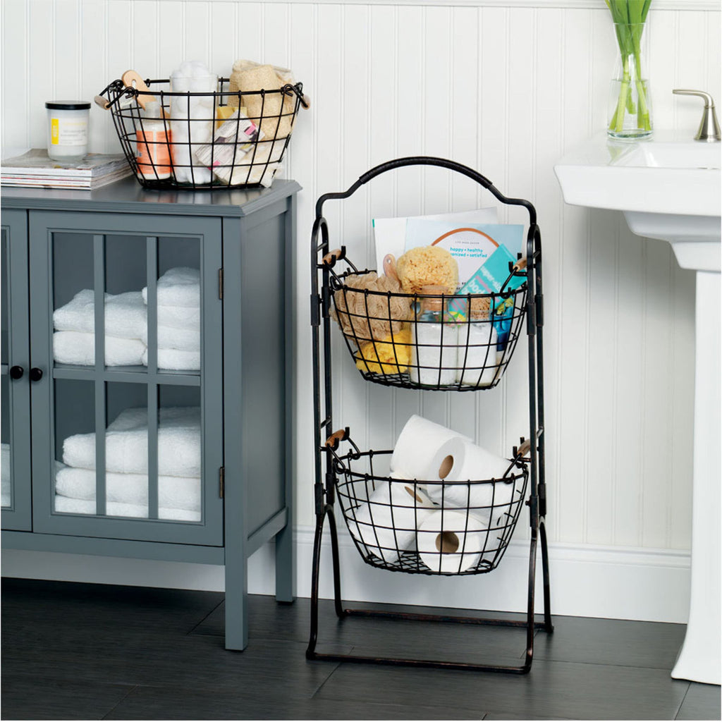 Adjustable 3-Tier Metal Floor Standing Storage Basket M463578