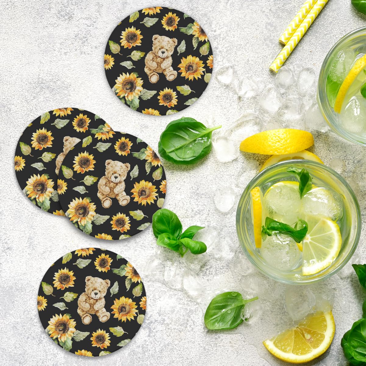 Round Absorbent Ceramic Coasters Set of 4 Q110414