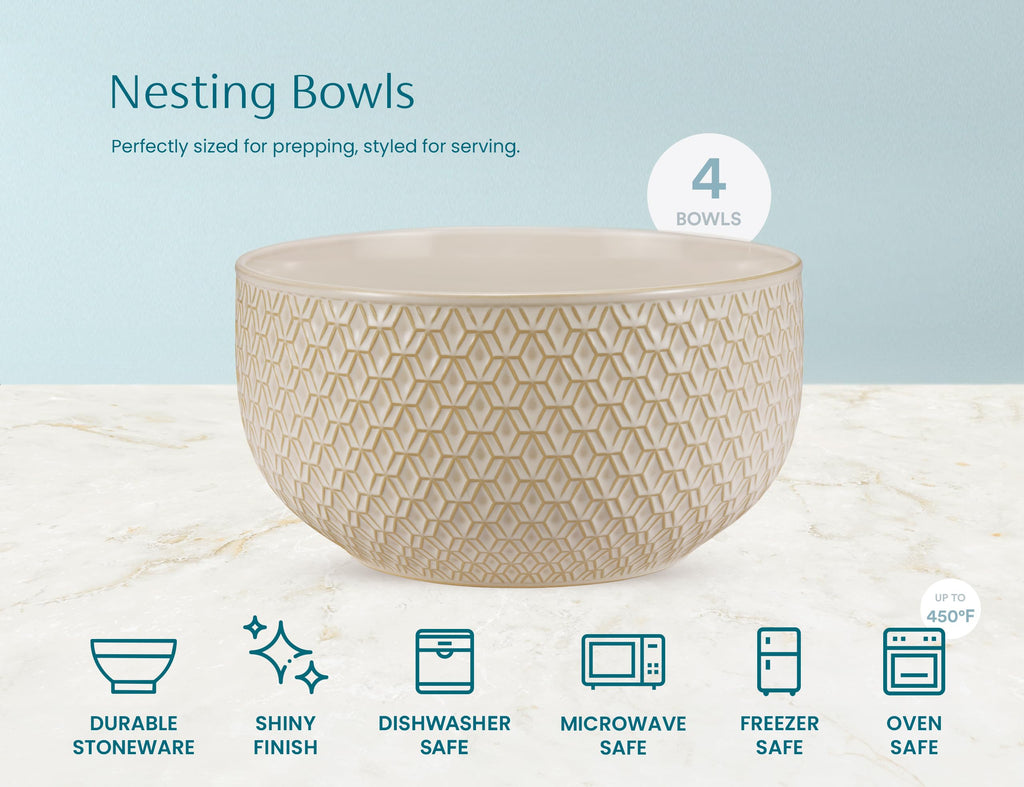 Ceramic Nesting Bowls Set of 4 Almond Z113