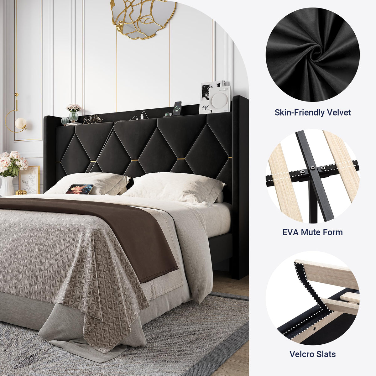 Queen Bed Frame with Storage Headboard R9271