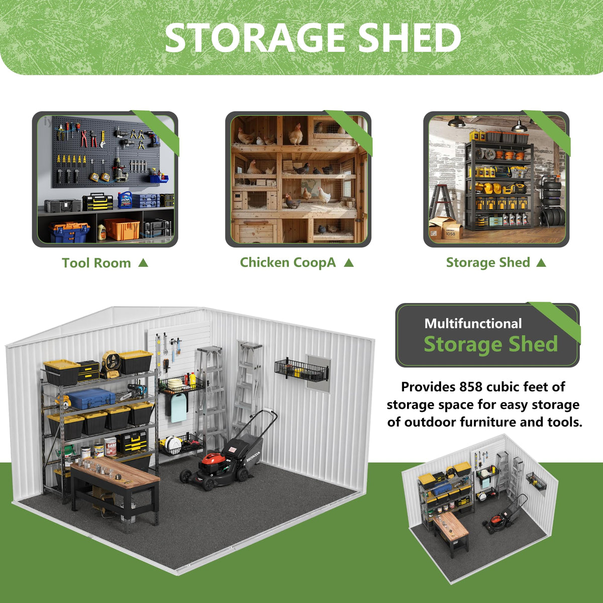 12x10 ft Metal Garden Shed N555