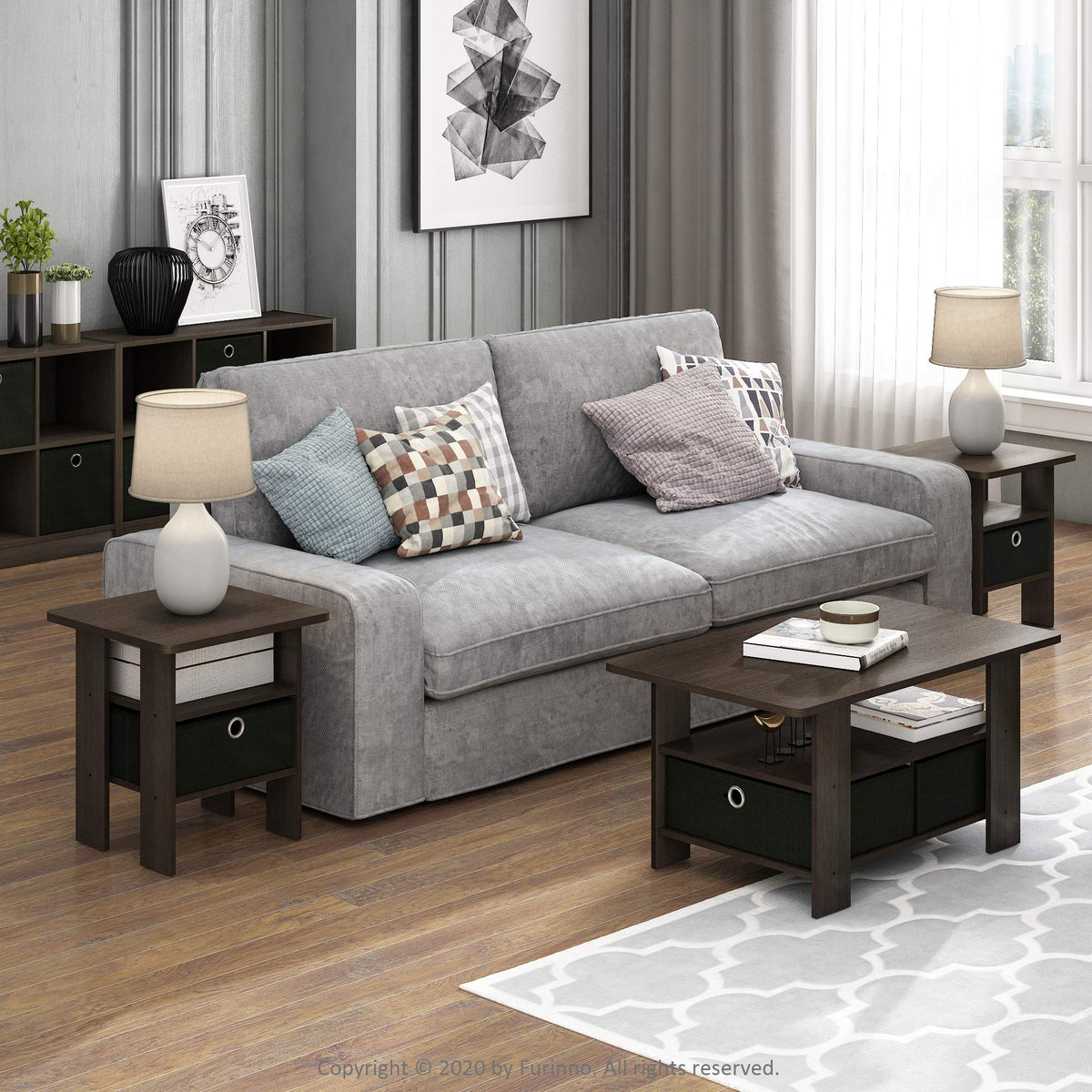 Brown Set of 2 Side Table with Storage Bin Drawer Y217035