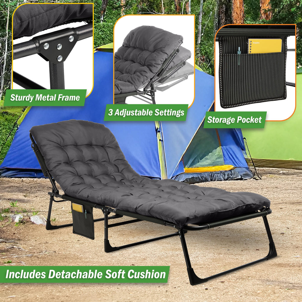 Folding Camping Cot with Mattress, Heavy Duty Foldable Bed with 3 Recline Positions, Gray W328505