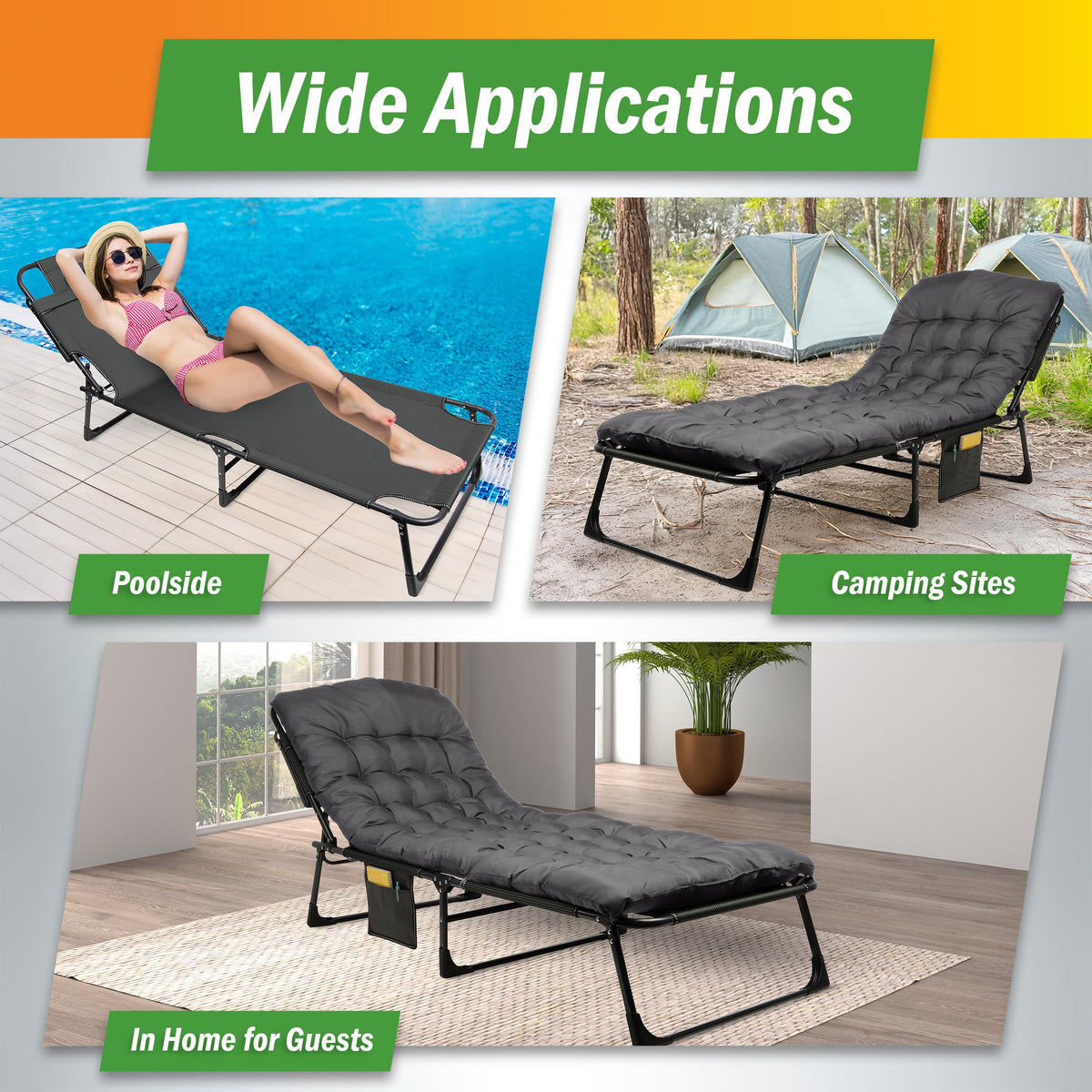 Folding Camping Cot with Mattress, Heavy Duty Foldable Bed with 3 Recline Positions, Gray W328505