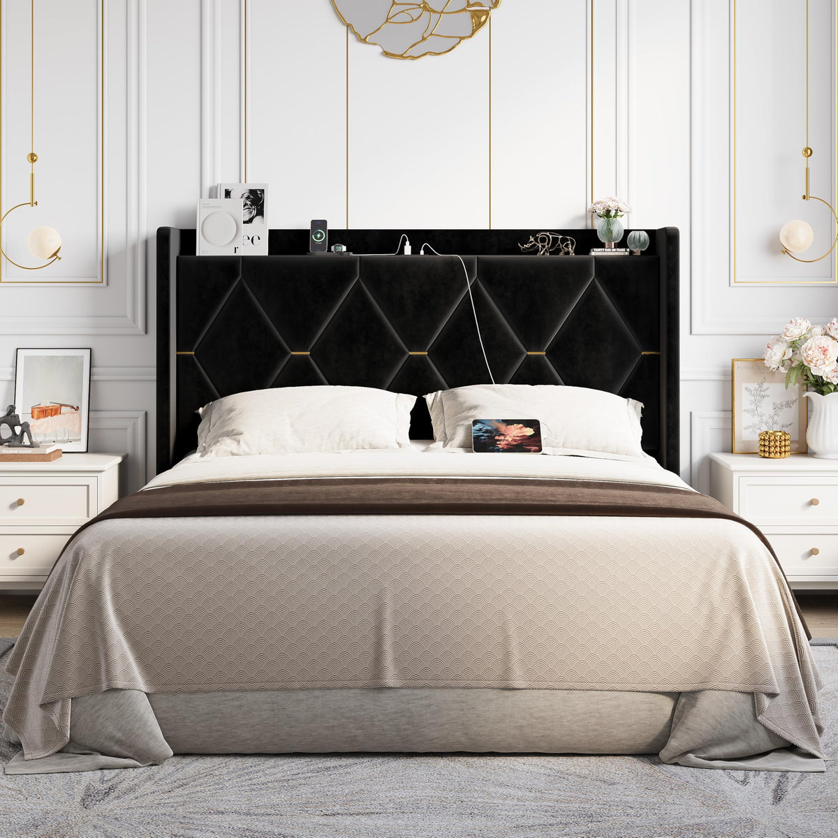 Queen Bed Frame with Storage Headboard R9271