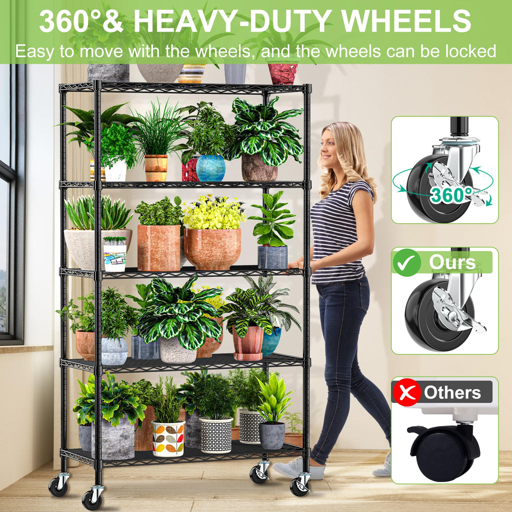 6 Tier Wire Metal Shelving Rack with Wheels F61855