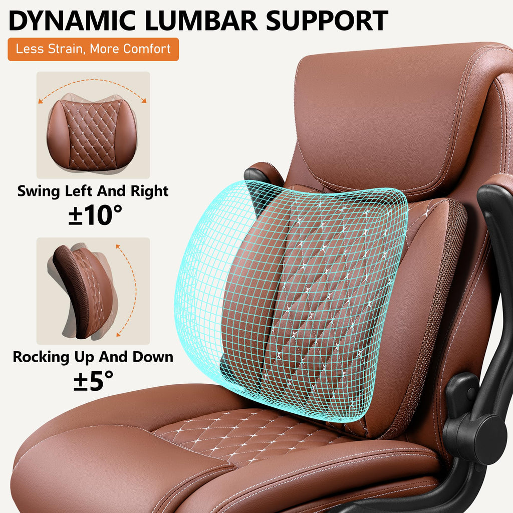 Brown Ergonomic Leather Office Chair with Lumbar Support G155851