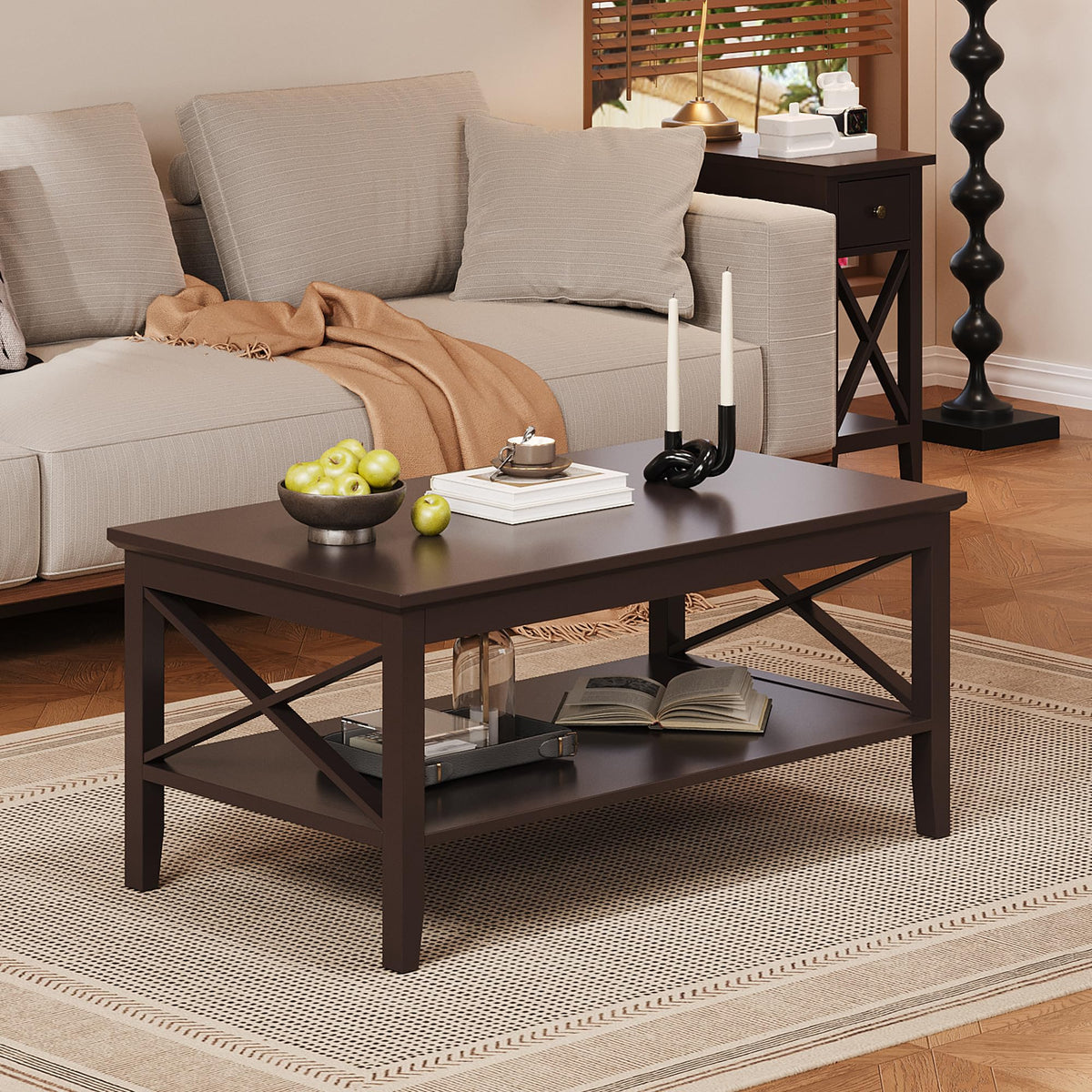 Espresso Wood Coffee Table with Storage 40 inches N783