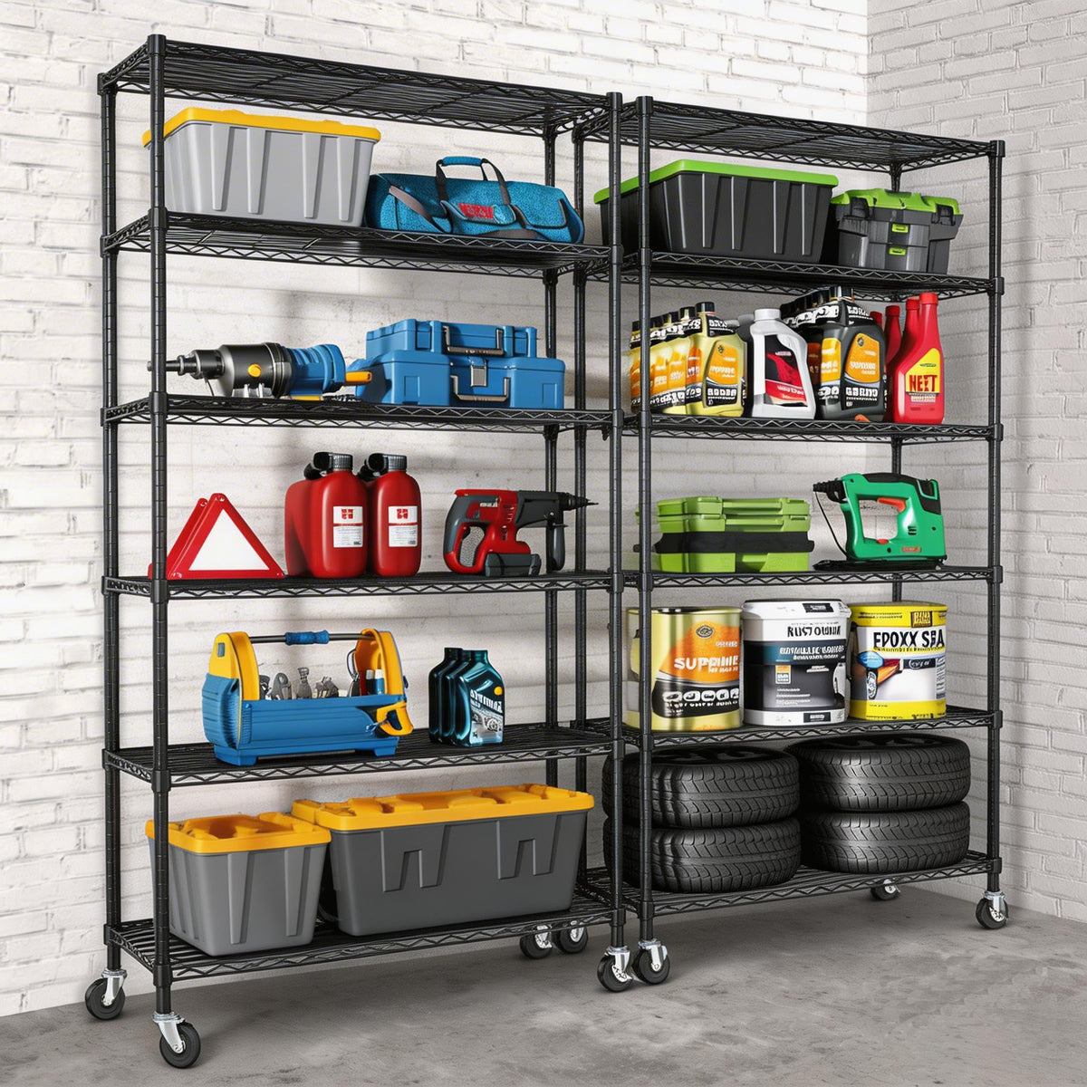 6 Tier Wire Metal Shelving Rack with Wheels F61855